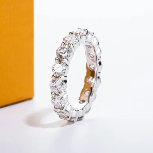 Vista 3 de AimiIee Moissanite Eternity Rings 1cttw D Color VVS1 Clarity Round Brilliant Cut Moissanite Diamond S925 Sterling Silver Stackable Wedding