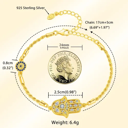 Vista 52 de Aniu Joyería de plata de ley 925 Hamsa de Fátima para mujer con circonita cúbica, viene con caja de regalo negra
