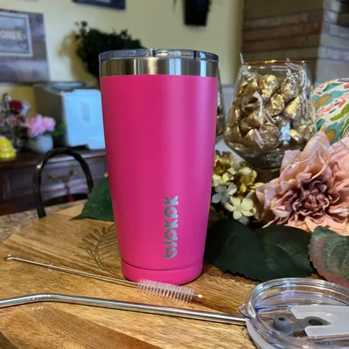 Vista 4 de BJPKPK Vaso de café de 20 onzas con tapa y popote, taza de acero inoxidable A-Turquesa-20oz