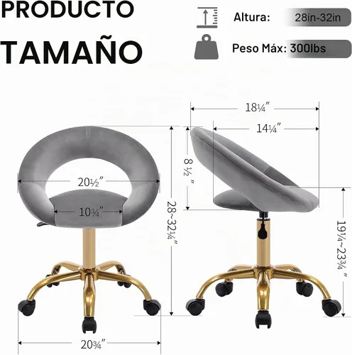 Vista 2 de DUHOME Silla giratoria con ruedas, silla de terciopelo para oficina en casa Gris