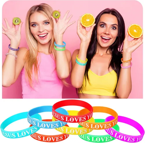 Vista 5 de Lewtemi 100 pulseras cristianas de silicona a granel, pulseras cristianas de goma coloridas, pulseras de goma motivacionales para hombres y mujeres