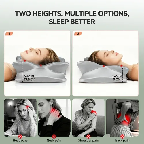 Vista 4 de Almohada cervical para el alivio del dolor de cuello, almohada ergonómica de espuma viscoelástica con funda de satén sedoso resistente a