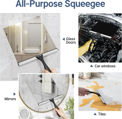 Vista 4 de AmazerBath Escobilla para puerta de cristal de ducha, escobilla de ducha para puertas de cristal, escobilla multiusos con gancho para puertas