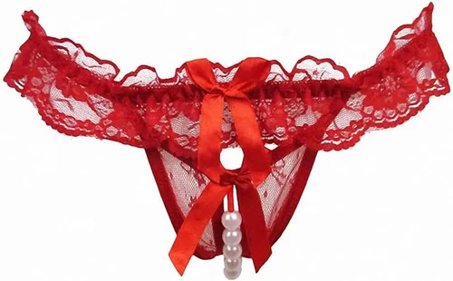 Vista 2 de Mujeres Perla Encaje Bowknot Cuentas Encaje Bragas Erótica Tanga Lencería Ropa