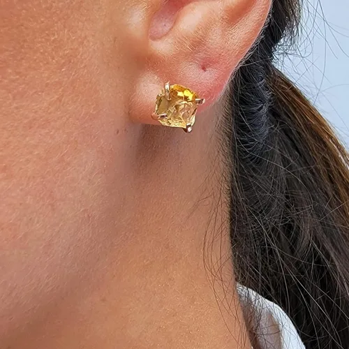Vista 70 de Aretes de piedra preciosa natural en bruto con oro rosa sobre plata de ley 925, 6 a 0.276 in, regalo de piedra de nacimiento de calidad genuina