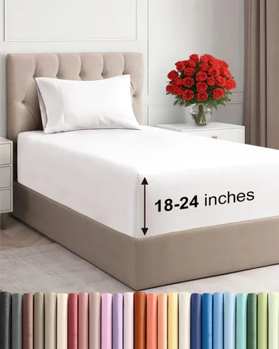 Vista 155 de Sábanas individuales de bolsillo extra profundo, sábanas transpirables y refrescantes de 3 piezas, juego de sábanas de lujo para hotel, suaves, sin