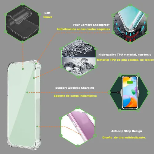 Vista 6 de USTIYA Funda para Honor X7A Clear TPU Cuatro Esquinas Cubierta Protectora Transparente Suave