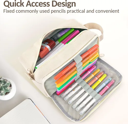 Vista 4 de Sooez Estuche para lápices original de alta capacidad, bolsa grande para lápices, estuche organizador para bolígrafos, suministros estéticos