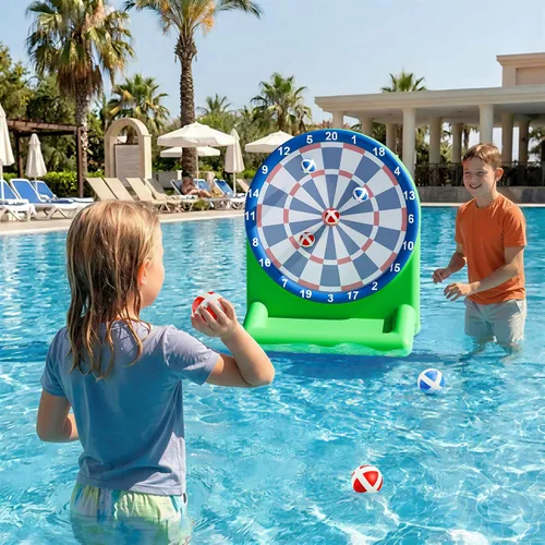 Vista 3 de iPlay, iLearn Divertidos juguetes de piscina para niños, juegos inflables de tablero de dardos, flotadores de piscina, patio de playa, juego al aire