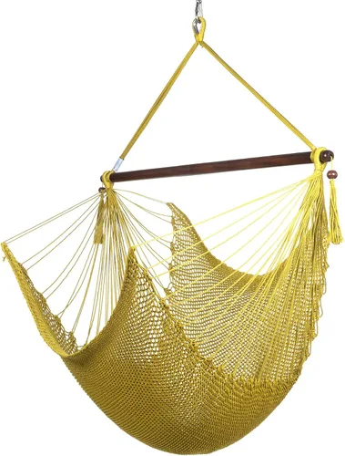 Vista 14 de Larga silla hamaca grande caribeña con reposapiés, 48 pulgadas, poliéster, silla de colgar., Mocha