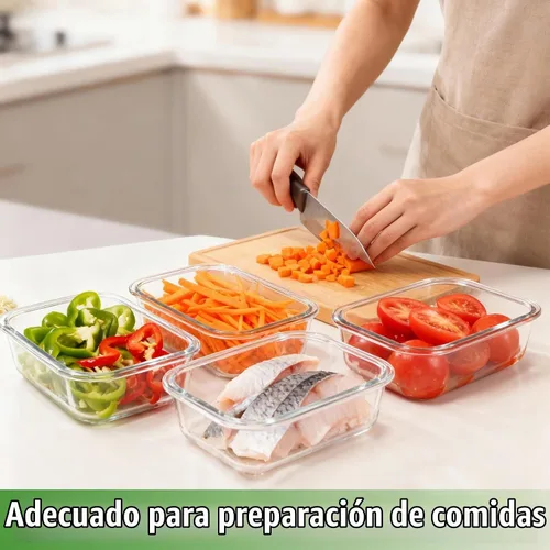 Vista 5 de Contenedores de almacenamiento de vidrio de 22 onzas con tapas, paquete de 5 recipientes de vidrio para preparación de comidas, contenedor
