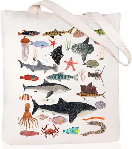 Vista 8 de Bolsa de lona estética para mujer con bolsillo interior, bolsa de hombro para libros, bolsas reutilizables para compras