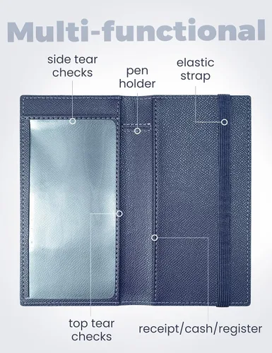 Vista 49 de Yarnic Funda para chequera personal, soporte para chequera con soporte para bolígrafo y divisor de plástico transparente integrado para cheques Rosa