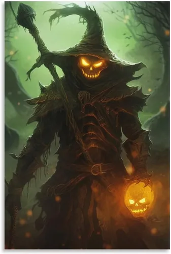 Vista 27 de HHGaoArt Lienzo gótico para pared, póster de fantasmas de Halloween, imagen espeluznante en lienzo