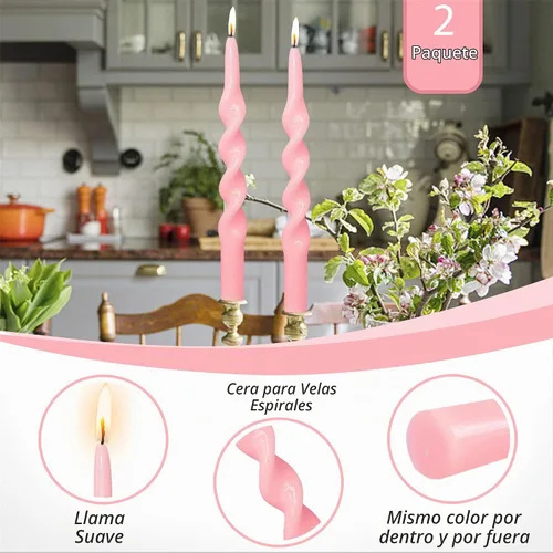 Vista 4 de Pink Candlesticks - Juego de 2 velas cónicas en espiral, sin perfume, de 10 pulgadas de largo, velas cónicas sin perfume para decoración del hogar