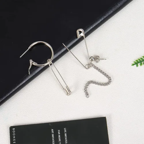 Vista 4 de LONG TIANTIAN Aretes de seguridad para mujer, aretes de clip de papel, aretes colgantes de gota, pasador de seguridad, regalos de joyería