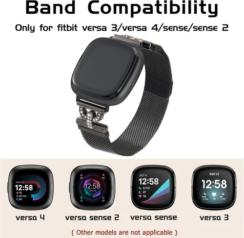 Vista 3 de Bandas magnéticas compatibles con Fitbit Sense 2/Fitbit Versa 4/Fitbit Sense/Fitbit Versa 3, correa de malla de acero inoxidable, pulsera ajustable