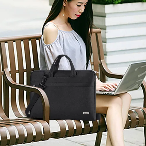 Vista 2 de Voova Bolsa para laptop de 13 14 pulgadas, funda impermeable para computadora con correas para el hombro y asa compatible con MacBook Air 13 Negro
