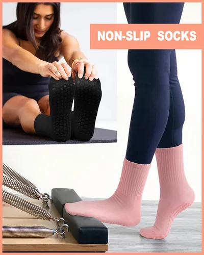 Vista 4 de 6 pares de calcetines de pilates antideslizantes para mujer, calcetines atléticos de yoga para barre ballet, descalzo, entrenamiento, hospital