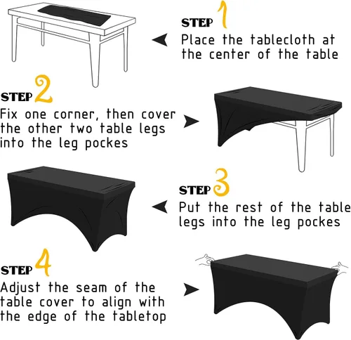 Vista 5 de Famstar Paño de Mesa Negro de 4 Pies de Elastano, Paño de Mesa Ajustado para Mesas Rectangulares, Fundas Elásticas Lavables Sin Arrugas