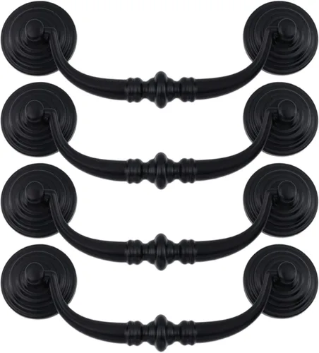 Vista 11 de MY MIRONEY 4 tiradores negros antiguos para cajones, manijas de cajón estilo desgastado y elegante, manijas de giro para gabinete, aparador