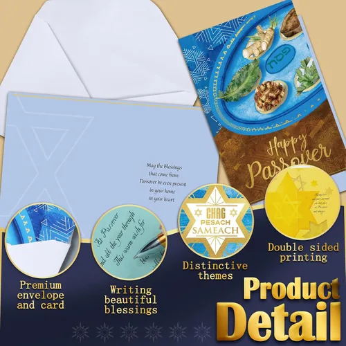 Vista 3 de 24 juegos de tarjetas de felicitación de Pascua con sobres, tarjetas de felicitación de Pascua, tarjetas de pesaj, regalos de vacaciones judías