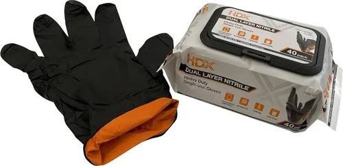 Vista 3 de HDX Guantes desechables de nitrilo negros de doble capa de 0.2 fl oz, resistentes, 2 – 40 paquetes, 80 guantes en total, grandes