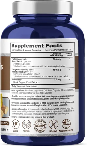 Vista 3 de NusaPure Fadogia Agrestis, 600 mg, 150 cápsulas vegetales (sin OMG, vegano) Herbal Formula, Eurycoma Longifolia 200:1 & 40:1 Extract, Suitable for