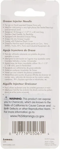 Vista 3 de Lumax LX-1416 aguja inyectora de aceite, de acero inoxidable, 1-1/2" largo, 18G con tapa, plateada