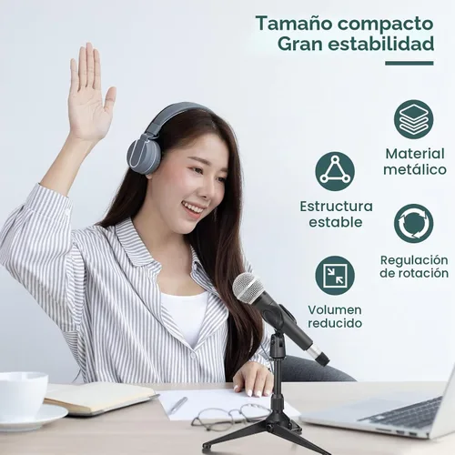 Vista 6 de Paquete de 3 soportes de micrófono de escritorio portátil plegable con soporte de clip para micrófono, altura ajustable, soporte de micrófono