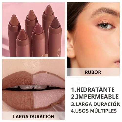 Vista 4 de BINGBRUSH Combo de delineador de labios y lápiz labial 2 en 1, lápiz labial mate, de larga duración, impermeable, lápiz labial, a prueba de manchas