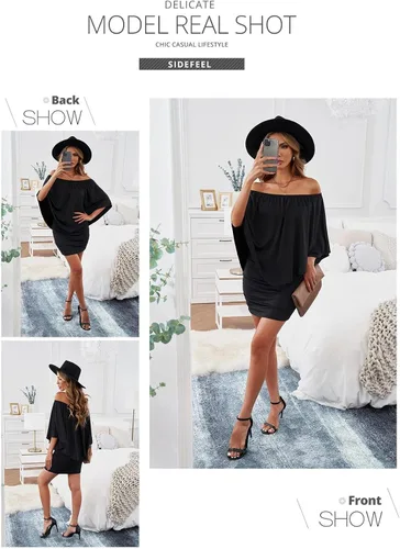 Vista 5 de Sidefeel Vestido corto con volantes y hombros descubiertos para mujer