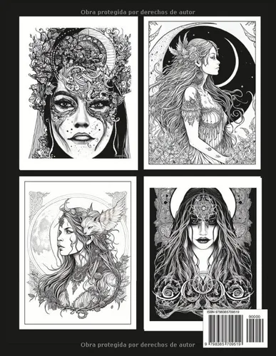 Vista 2 de Brujas de la Luna Libro de Colorear Libro de Colorear para Adultos con Magia y Brujería Retratos de Brujas Blancas, Oscuras, Místicas y Poderosas