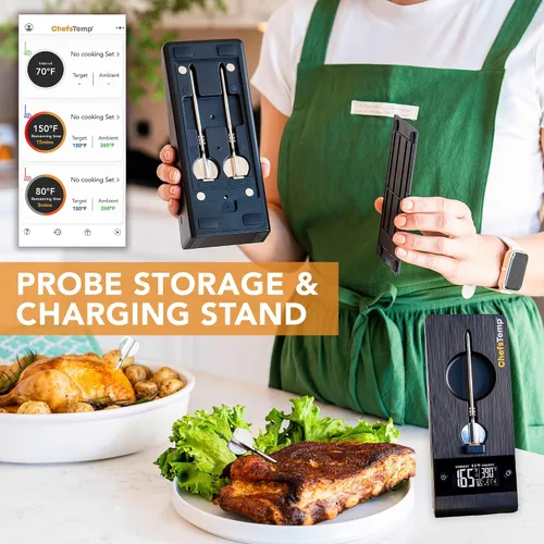 Vista 2 de ChefsTemp ProTemp 2 Plus - Termómetro inalámbrico para carne con controlador de temperatura, alcance ilimitado, Bluetooth y WiFi, ahumador