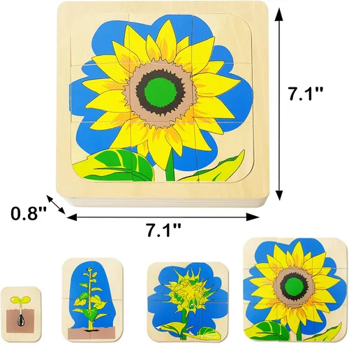 Vista 7 de Montessori - Rompecabezas de madera con diseño de girasol de 4 capas