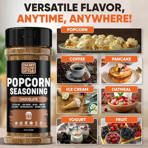 Vista 3 de Popcorn Seasoning Chocolate Powder Mix - Gluten Free & Low Sodium Cocoa Powder Blend Popcorn Flavoring Seasoning. Healthy Movie Night Theater Pop