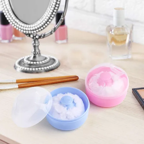 Vista 6 de 2pcs-Baby Body Cosmetic Powder Puff Kit Esponja Caja Contenedor (Azul y Rosa)