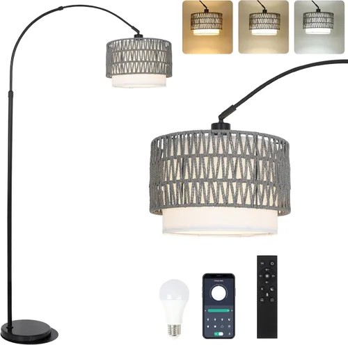 Vista 13 de Lámparas de pie arqueadas para sala de estar con 3 temperaturas de color, lámpara de pie negra con control remoto y bombilla LED regulable, lámpara