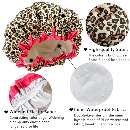 Vista 8 de TCOTBE Gorro de ducha para mujer, elástico y reutilizable, protección del medio ambiente, doble capa impermeable Elástico, reutilizable