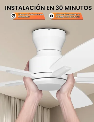 Vista 6 de Ohniyou Ventilador de techo de perfil bajo de 52 pulgadas, sin luz, para Blanco