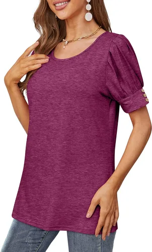Vista 3 de Bofell Blusas plisadas de verano con mangas abombadas para mujer, blusas holgadas y elegantes