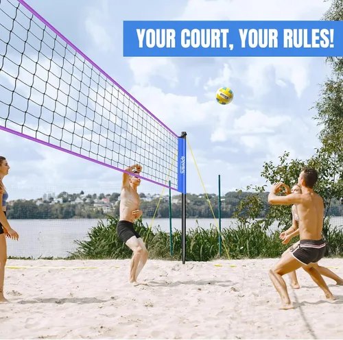 Vista 7 de SPOYNAL Red de voleibol portátil para patio trasero y playa, juego de voleibol al aire libre de 20 pies/32 pies con altura ajustable