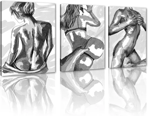 Vista 10 de Novatique 3 piezas de arte de pared sexy en blanco y negro para parejas desnudas, decoración de pared abstracta de amor para mujeres y hombres, arte