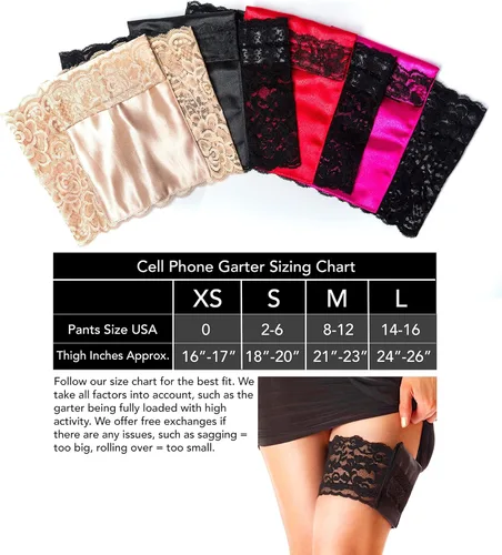Vista 5 de StashBandz 2 Security Pockets, Wedding Phone Garter, Lace Thigh Purse with Stay-put Grippers, Fits any Size Phone & More