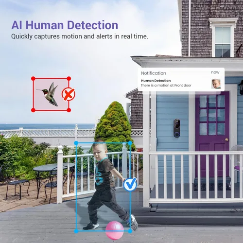 Vista 3 de Cámaras de timbre de video inalámbrico 1080P con detección humana AI y alertas de detección de movimiento, audio bidireccional