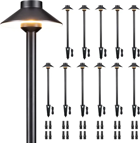 Vista 10 de Gardenreet Luces de camino de latón para exteriores, iluminación de camino de paisaje de bajo voltaje con cable, luz LED de pasarela de 12 V