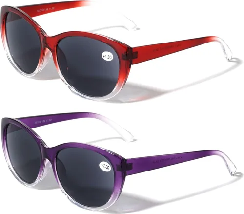 Vista 4 de 2 pares de lentes de sol de lectura para exteriores para mujer, de gran tamaño, con lente completa, leopardo