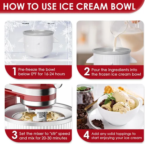 Vista 12 de Accesorio para máquina de helados para batidoras KitchenAid, se adapta a batidoras de pie KitchenAid de 4.5/5QT y 6QT, para hacer helado congelado