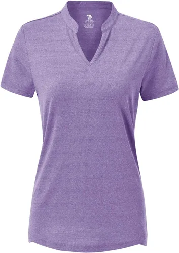 Vista 2 de BASUDAM Polo de golf para mujer, cuello en V, manga corta, sin cuello, camisetas de tenis para correr, secado rápido