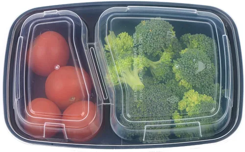 Vista 4 de EcoQuality Contenedores de preparación de comidas [paquete de 75] [38oz] 2 compartimentos con tapas, caja Bento reutilizable, recipientes